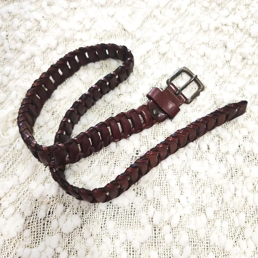 Vintage Hand Woven Belt Brown Leather Western Boho